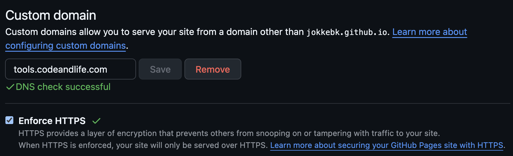 Enforce HTTPS in Github Pages setttings
